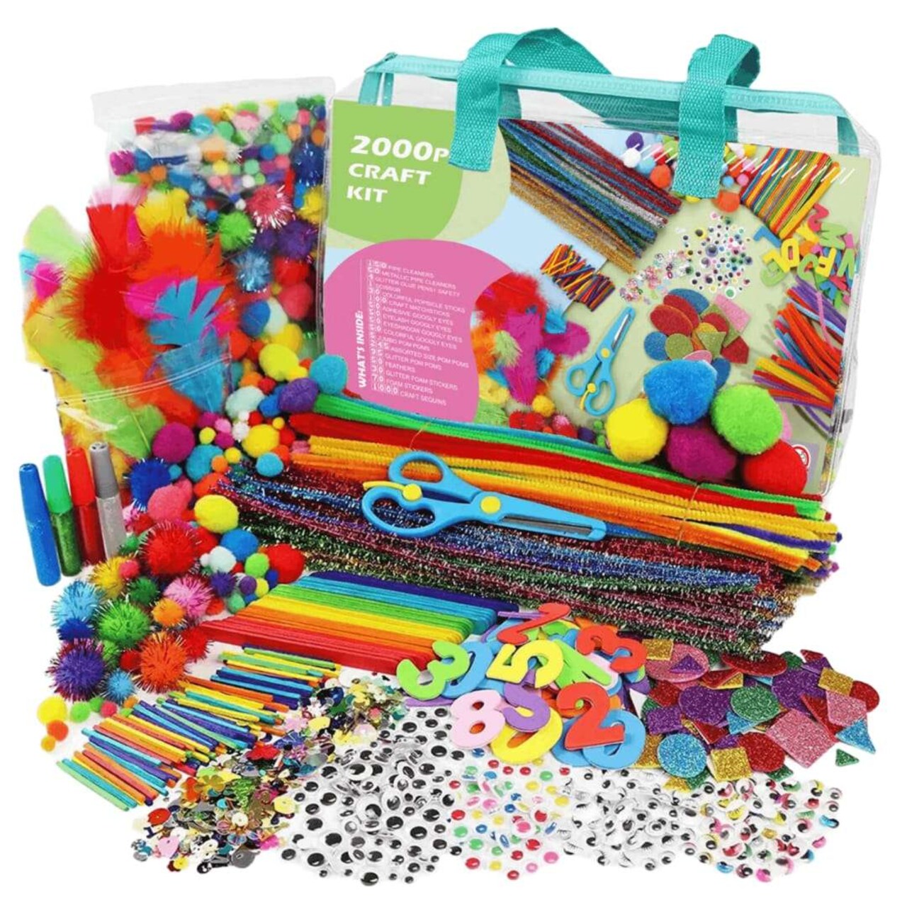 Art and Craft Kits – Mega Kids Arts & Crafts Supply Set (1750+ Pieces) for Ages 4–8 – Pom Poms, Pipe Cleaners, Googly Eyes, Foam, Feathers & More